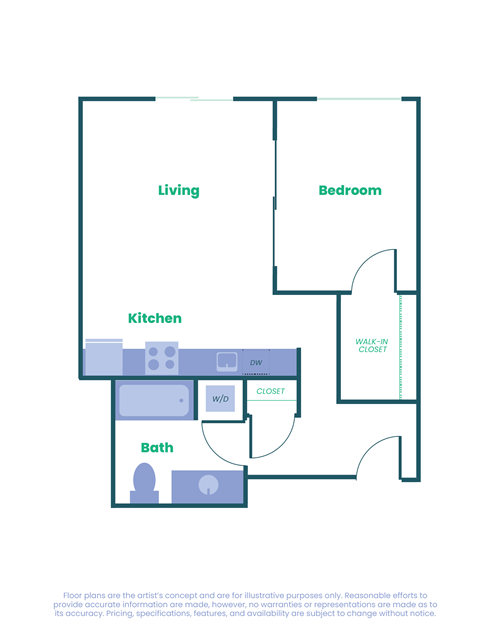 Floor plan for studio, 708 sqft